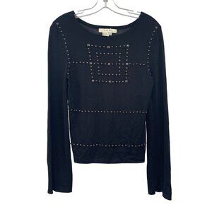 SORBE Womens Studded Pullover Sweater Long Sleeve Black Size Small